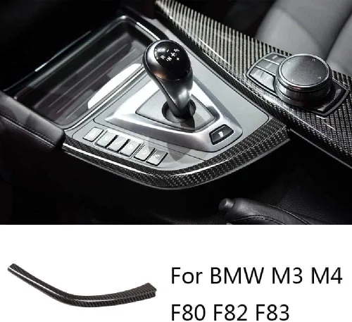Miniatura 2 de YIWANG Tiras decorativas de fibra de carbono real en forma de L para palanca de cambios de coche para BMW F80 F82 F83 M3 M4 2014-2018 Accesorios