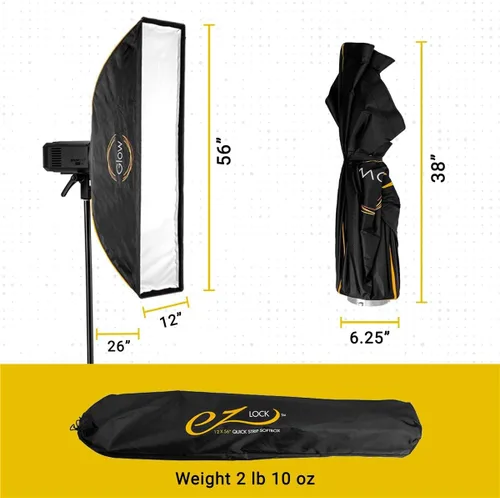 Miniatura 6 de Glow EZ Lock 12x56 Quick Strip Rectangular Bowens Mount Softbox w/Externo, Difusores Internos