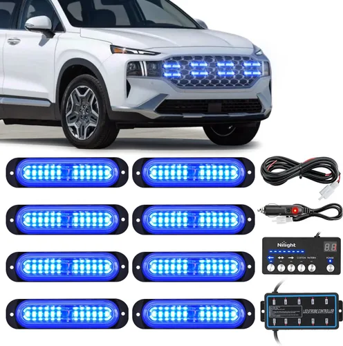Miniatura 39 de Nilight 8 piezas de luces estroboscópicas LED 12 LED ámbar blancas, luz de emergencia 12 V 24 V, luz de advertencia de peligro con función