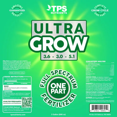 Miniatura 3 de TPS NUTRIENTS Fertilizante vegetal Ultra Grow de una parte con todos los NPK Cal-Mag y Micros, 1 cuarto de galón (32 onzas)