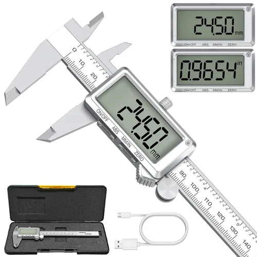 HDLNKAK Calibre digital recargable de 6 "/ 150 mm, herramienta de medición de calibrador de conversión de pulgadas/MM con pantalla LCD grande,