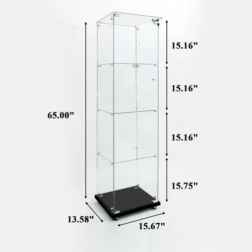 Miniatura 2 de Vitrina de cristal con 4 estantes con tira de luces LED y cerradura, vitrina de vitrina con ruedas y 1 puerta, vitrina de vidrio templado para sala