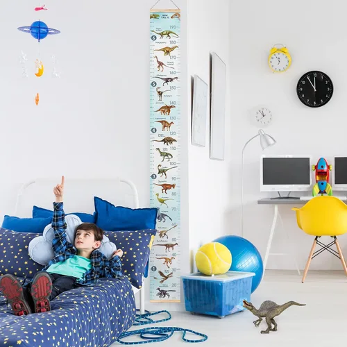 Miniatura 6 de Tabla de crecimiento personalizada para los amantes de los dinosaurios, regla de pared extraíble para niños y niñas, decoración de habitación Azul
