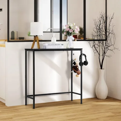Miniatura 7 de Mesa de entrada estrecha negra moderna – Mesa de sofá delgada con ganchos para sala de estar, vestíbulo, dormitorio, pasillo, oficina Negro