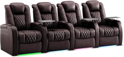 Miniatura 28 de Weilianda Asientos de Cine en Casa de Cuero de Grano Superior Silla Reclinable con Reposacabezas Eléctrico y Reclinación Asientos de Película Sofá