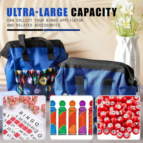 Miniatura 6 de Sweetude 2 piezas Bolsa de transporte para marcadores de bingo con asa y cremallera, bolsa de bingo con 6 bolsillos externos y 3 bolsillos internos