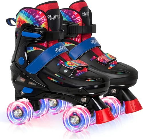 Nattork Patines de Ruedas para Niños y Niñas, Patines Cuádruples de 4 Tallas Ajustables para Niños con Ruedas que se Iluminan - Maravilloso Regalo