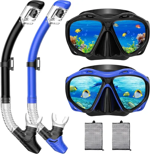 Equipo de esnórquel para adultos, juego de máscara de esnórquel con parte superior seca, máscara de buceo, gafas de natación con cubierta de nariz,
