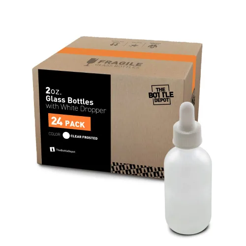 Miniatura 2 de The Bottle Depot - Botella cuentagotas de vidrio de 2 oz (blanco) - Paquete de 24 - Transparente esmerilado - Botellas de tintura con cuentagotas