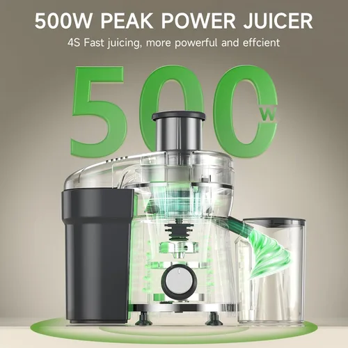 Miniatura 2 de Máquina exprimidora, extractor de exprimidor centrífugo de 500 W con 3 velocidades y boca ancha de 3 pulgadas para frutas y verduras, exprimidor