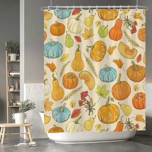 Miniatura 95 de Cortina de ducha de fantasma y gato negro para niños, 36 x 72 pulgadas, espeluznante y bonita, cortina de baño de Halloween con 6 ganchos, cortina