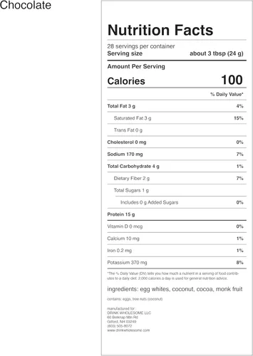 Miniatura 7 de drink wholesome Proteína en Polvo de Clara de Huevo con Chocolate Para Estómagos Sensibles Amigable con el Intestino Sin Aditivos y Sin