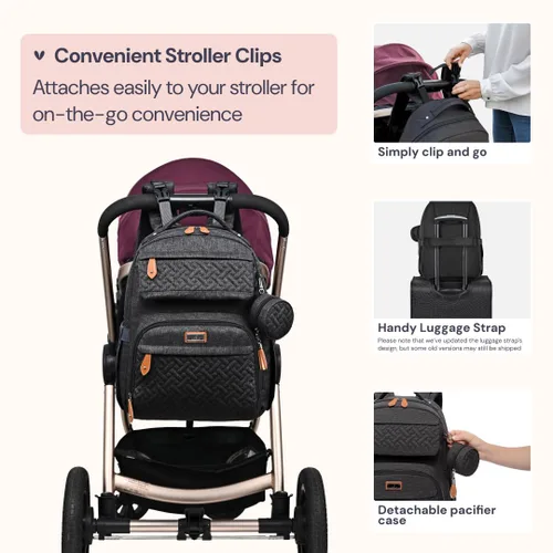 Miniatura 6 de BabbleRoo Mochila para pañales – Bolsa de pañales grande de viaje para bebé con cambiador, bolsas de bebé impermeables para mamá y papá, bolsas Negro