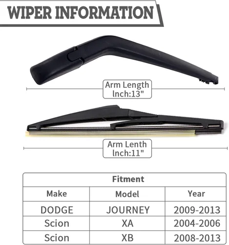 Miniatura 2 de Kit de brazo y cuchilla para limpiaparabrisas trasero, repuesto de ajuste exacto para Dodge Journey 2009-2020 Scion XB 2008-2015 XA 2004-2006 Toyota