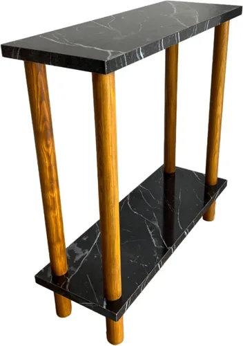 Miniatura 6 de Narrow Small Places - Mesa auxiliar moderna de mármol sintético para sofá sala de estar, mesa auxiliar minimalista delgada de 2 niveles con estante