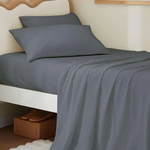 Miniatura 13 de Juego de sábanas de 4 piezas tamaño matrimonial para caravanas (53 x 75), color gris claro, bolsillo profundo para colchones de 15 pulgadas, Gris