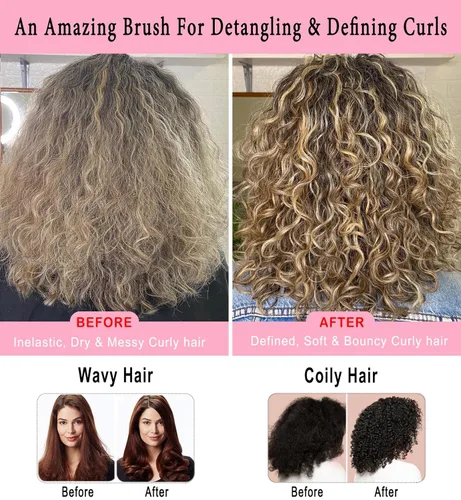 Miniatura 2 de KTKUDY Cepillo definidor de 9 filas para dar forma y terminar rizos, cepillo desenredante de secado por soplado para cabello grueso, ondulado o Rosa