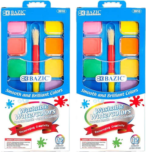 Miniatura 9 de BAZIC - Acuarela con paleta de pincel y mezcla, juego de pintura no tóxica de 12 colores, para suministros de arte divertidos para pasatiempos