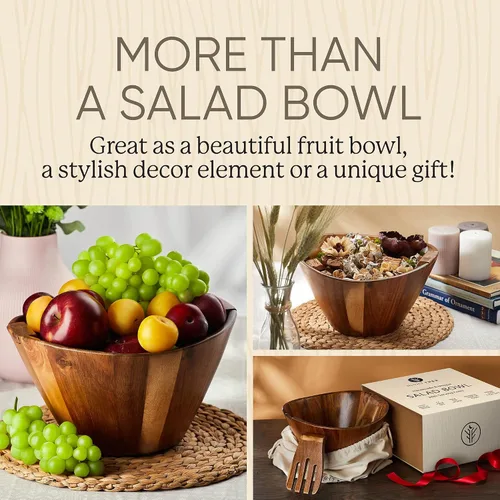 Miniatura 7 de Night Tree Ensaladera grande de madera con tenedores para servir, juego de ensaladera de madera para alimentos o frutas, utensilios magnéticos aptos