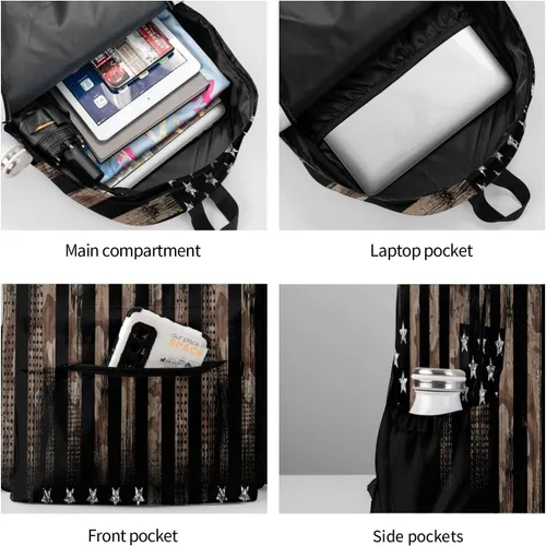 Miniatura 7 de Mochila de camuflaje vintage con bandera americana, bolsas de libros, ligeras, informales, para portátil, mochila de viaje para hombre y mujer