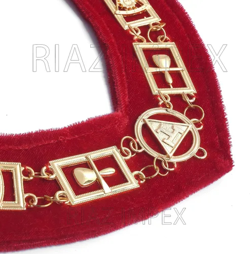 Miniatura 3 de Collar de cadena de metal Masonic Regalia Royal Arch Mark Master con guantes bordados de algodón blanco, Algodón Metal