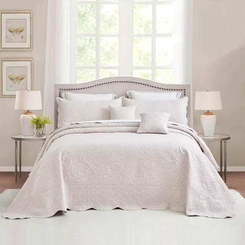 Miniatura 12 de Colcha extragrande King de 128 x 120 pulgadas, extra ancha, diseño de patrón paisley, funda de cama ligera, reversible, 5 piezas, 100% microfibra, 1