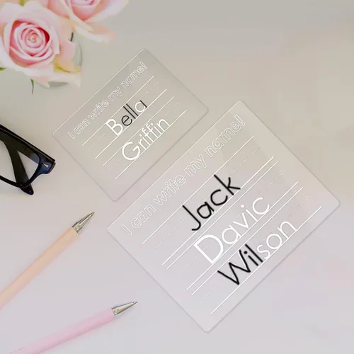 Miniatura 4 de Rastreo de nombres de acrílico – Pizarra de borrado en seco reutilizable con nombre personalizado – Suministros de aprendizaje preescolar para 5x7