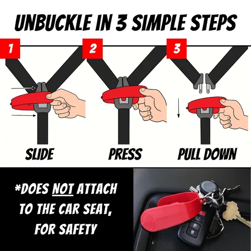 Miniatura 5 de UnbuckleMe Herramienta de liberación de hebilla de asiento de automóvil, ayuda fácil de abrir para artritis, uñas largas, niños mayores, empujador