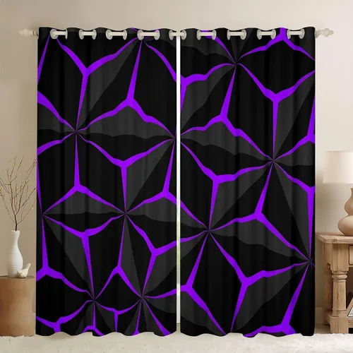 Miniatura 73 de Feelyou - Cortinas de ventana en forma de panal, tema geométrico hexagonal con luces de neón verdes, para chicos adolescentes y hombres, elegante
