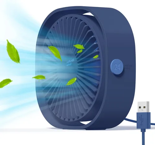 Simpeak Ventilador USB pequeño, silencioso y portátil, alimentado por USB (sin batería), refrigeración de 3 ajustes de velocidad, ventilador Azul