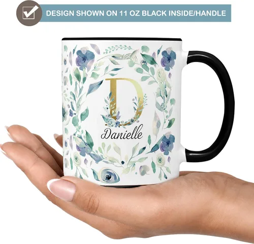 Miniatura 5 de Personalized Pansy Floral Monogram Ceramic Coffee Mug, 11 or 15 oz