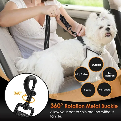 Miniatura 3 de SlowTon Cinturón de seguridad para perro, correa de cinturón de seguridad ajustable para perro, 2 en 1, cinturón de seguridad para perro con Negro