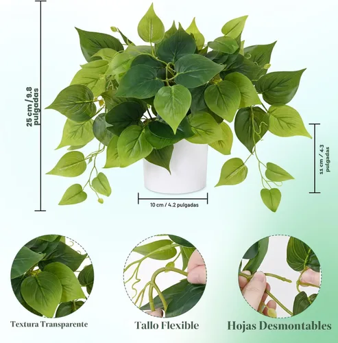Miniatura 2 de Waipfaru Plantas Artificiales de Interior con Macetas de Plástico, Plantas Falsas Pequeñas Realistas, Plantas Falsas con Pothos, Plantas en Maceta