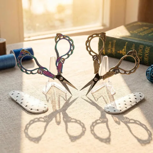 Miniatura 2 de Juego de 2 tijeras de bordado con cubiertas, bonitas asas de diseño recortadas, puntas afiladas para un corte preciso, ideal para manualidades, Azul