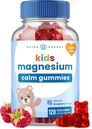 NutraChamps 120 gomitas de magnesio para niños, gomitas de magnesio calmantes sin azúcar para niños, suministro de 4 meses, apoya la salud ósea y el