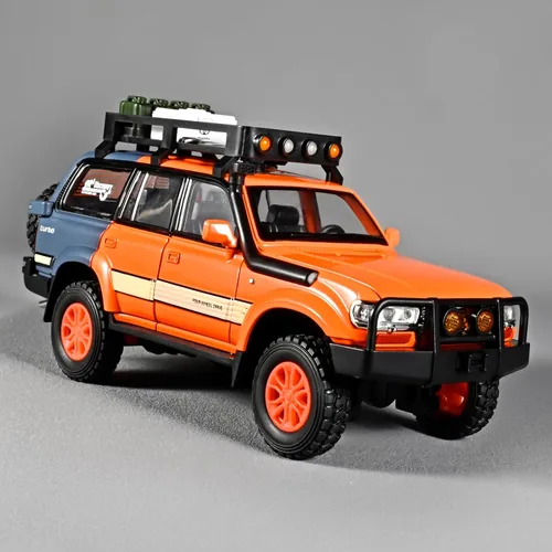 Miniatura 7 de OANMYJJO Autos para niños 1/24 de Land Cruiser LC80 modelo de coche fundido a presión, autos de tracción con luz y sonido, modelo de auto Naranja