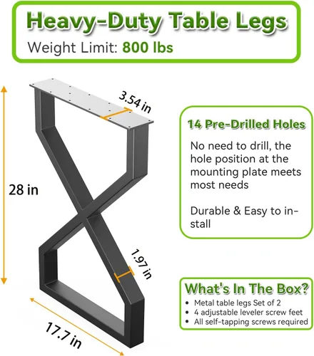 Miniatura 3 de Patas de metal para mesa, muebles industriales negros, juego de 2 patas de mesa de comedor