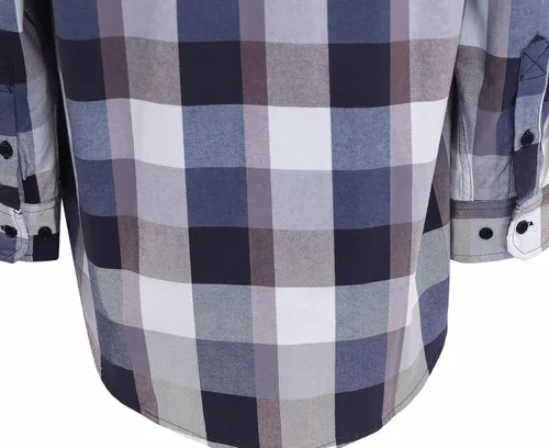 Miniatura 6 de BOCOMAL Camisas FR Resistente a la llama 100% C NFPA2112 7.5oz Camisa de soldadura resistente al fuego para hombres Cuadros azul marino/blanco