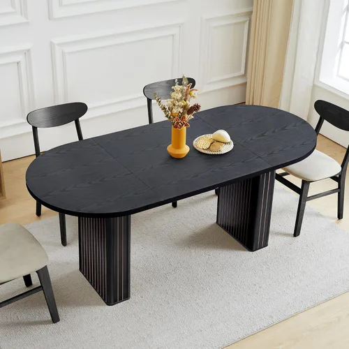 Miniatura 24 de weselon Mesa de comedor extensible de 42 a 105 pulgadas para 4 a 12, mesa de comedor ovalada expandible con base de pedestal estriada y pata