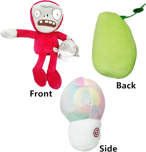 Miniatura 4 de JHESAO Juego de 3 piezas de peluche de plantas y zombis, juguete de zombis, Hypno Shroom, 1 2 muñeca zombi de delfín suave, muñeco de peluche de PVZ