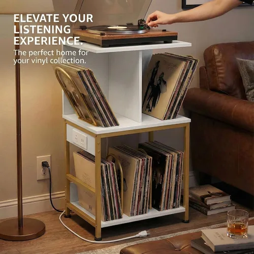 Miniatura 8 de Soporte para tocadiscos con almacenamiento de vinilo, mesa de discos grande con capacidad para 180 álbumes, soporte de almacenamiento de discos