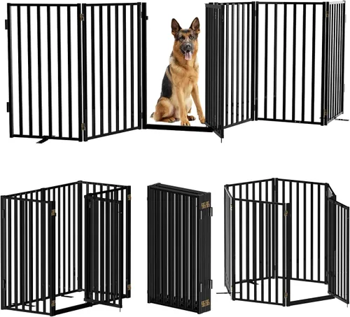 Miniatura 9 de Puertas independientes de metal con puerta, vallas para perros de 32 pulgadas de altura para interiores y exteriores, puertas plegables extra anchas