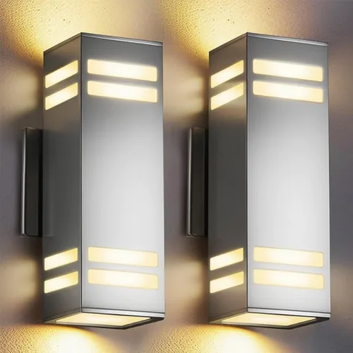 Miniatura 19 de SHIMR Luces de pared para exteriores modernas al atardecer al amanecer, aplique exterior cuadrado negro mate con bombillas incluidas, iluminación