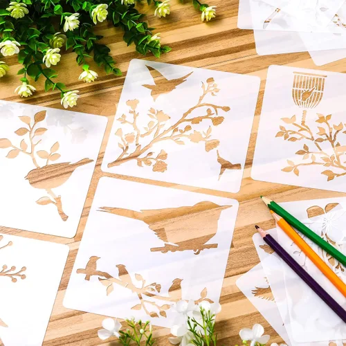 Miniatura 6 de Juego de 20 plantillas reutilizables para estarcir, plantillas de primavera e invierno, de Navidad, para pintar sobre pared de madera, decoración