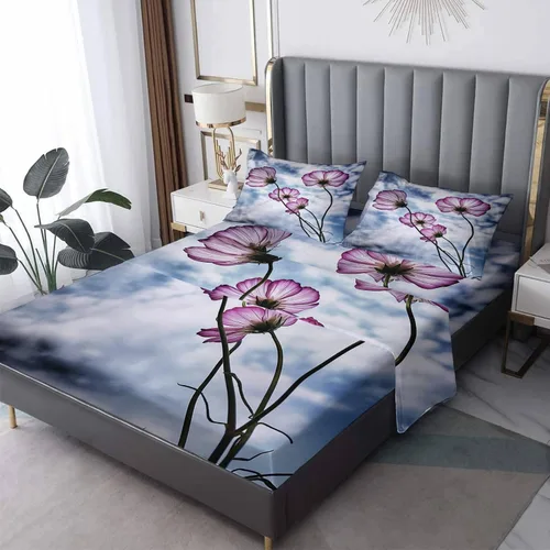 Miniatura 8 de Juego de sábanas de 3 piezas con estampado de flor de cerezo, tamaño individual, sábanas y fundas de almohada estampadas de Sakura, sábana bajera