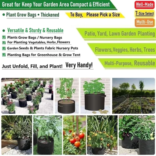 Miniatura 3 de Paquete de 5 bolsas gruesas de 1 galón para vivero, bolsas de cultivo de plantas (7 x 6 pulgadas), macetas de tela para macetas, bolsa de jardín