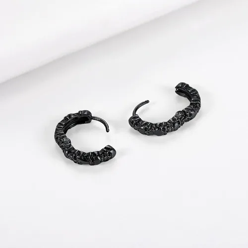 Miniatura 6 de Richsteel Aretes de calavera para mujer y hombre, góticos, de acero inoxidable, chapados en oronegro, pequeño aro punk de serpientedragón
