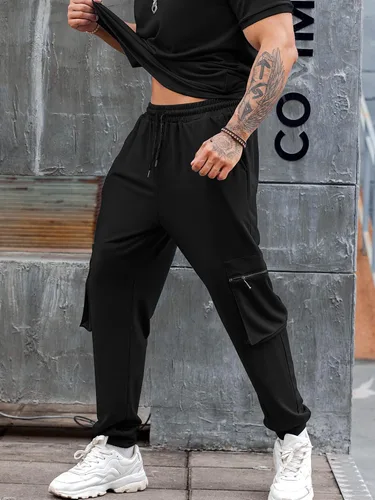Miniatura 3 de Babioboa Conjunto de 2 piezas de camiseta y pantalones deportivos para hombre, con bolsillo con solapa, pantalones deportivos holgados y lisos