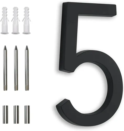 Número de Casa Negro 5 de 7 Pulgadas para Exteriores, Número de Dirección de Aluminio Flotante Moderno, Números de Metal Resistentes a la Intemperie