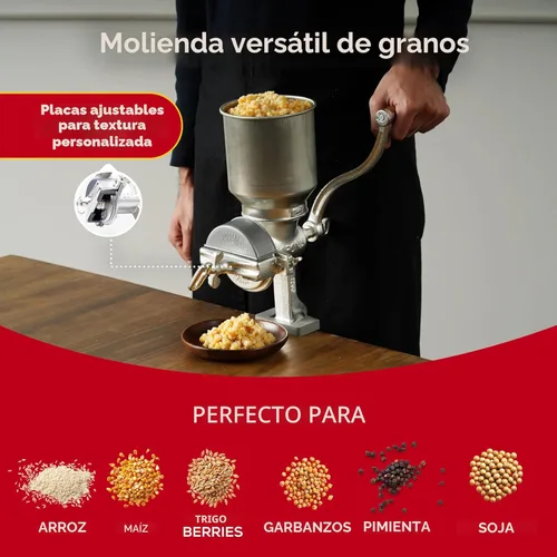 Miniatura 6 de Molinillo de maíz Corona con tolva alta, molino de granos, molinillo manual para maíz, arroz, soja, pimienta, garbanzos, molinillo de trigo
